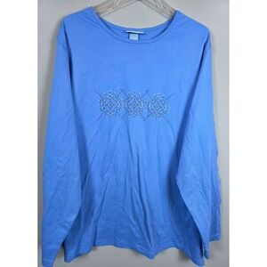 Liz & Me Sport Plus Size‎ 3X Blue Long Sleeve Shirt Rhinestone Embellished